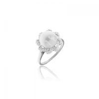 Ring MJ Silver 925/1000 Solitaire White Pearl and Zirconium Stones