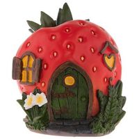 *No discounts may be applied to "your price" or "reduced" items. Details: 	 Dimensions: 6.31" H x 5.71" W x 5.71" D 	 Material: Resin 	 Color: Red, Green, Yellow & Brown 	 Pattern: Polka Dot 	 Quantity: 1 Create a whimsical world of miniatures with the help of this Strawberry House. This resin piece is perfect for use in your fairy garden or as part of an indoor display on a table or mantel. It features a house shaped like a strawberry, complete with a heart-shaped window and a green cottage doo