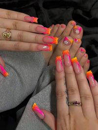 48pcs Ombre Orange-Yellow Striped Medium Size Square Nail Tips Press On False Nails, Suitable For All Ladies | SHEIN USA