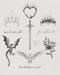 THRONE OF GLASS TATTOOS ✨💃🏼 I started in April and I finished at the end of May, what a roller coaster. At one point my husband made a comment about my book really making me sob… he was in a completely different room 🤧 Just like the ACOTAR flash (which I included in this post in case you forgot about them) these are repeatable! 150 for b&g, 200 for color ✨