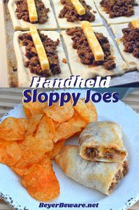 Sloppy joe sticks are handheld sloppy joes that meld meat and cheese together inside a burrito made from pizza crust. #easyrecipes #Sloppyjoes #Weeknightmeals