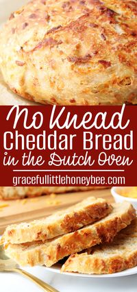 This rustic no knead cheddar bread is easy to make in the dutch oven and full of savory, chewy, comforting flavors that will keep you warm body and soul, on a cold winter's day. Find full recipe details at gracefullittlehoneybee.com