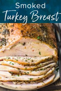 There's nothing like the flavor of smoked turkey. This turkey breast is brined & smoked, and makes the most juicy turkey ever! Use a gas grill, charcoal grill or Big Green Egg for this smoked turkey recipe. It's worth it! #turkeybreast #smokedturkey #turkeyrecipe #biggreenegg