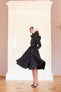 Fit and Flare Coat with A-Line Skirt in Black | 'Timeless Polka Dots' – RainSisters