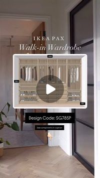 Hilary & Lee on Instagram: "✨IKEA PAX walk-in wardrobe design✨

We’ve had so many questions about our IKEA PAX walk-in wardrobe design and all the components, so here’s the full breakdown for you! 

*This was designed through IKEA UK, but full list of components are below. 

Just a heads-up: we raised the bottom shelf to 180mm to ensure the skirting fits flush.

Room size:
	•	Height 2380mm
	•	Length 3280mm
 •	Width 1790mm

Frames:
	•	3x Wardrobe Frame 50x58x236 cm
	•	1x Wardrobe Frame 100x58x236 cm
	•	1x Wardrobe Frame 75x58x236 cm

Shelves:
	•	6x KOMPLEMENT Shelf 50x58 cm
	•	1x KOMPLEMENT Shelf 100x58 cm
	•	1x KOMPLEMENT Shelf 75x58 cm
	•	1x KOMPLEMENT Glass Shelf 100x58 cm
	•	1x KOMPLEMENT Glass Shelf 75x58 cm

Drawers:
	•	15x KOMPLEMENT Drawer 50x58 cm
	•	2x KOMPLEMENT Drawer with Glass