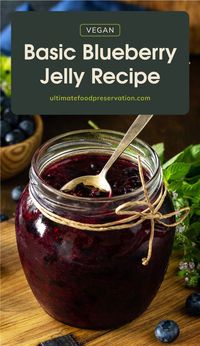 Learning how to make blueberry jelly is one of the basic recipes all homemakers should learn. Start by making this easy blueberry jelly canning recipe made from fresh blueberries. Made with only 5 simple ingredients, this water bath canning recipe is one of the simplest homemade jelly you can make. | More jam and jelly recipes at ultimatefoodpreservation.com  #canningforbeginners #waterbathcanner #blueberryrecipes #veganrecipes