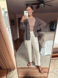 Linen Pants & Cashmere Cardigan Outfit – Marissa Wears an Outfit