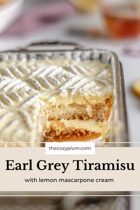 This quick and easy Earl Grey Tiramisu is a bright twist on a classic! Earl grey tea soaked lady fingers get layered in between a thick and fluffy lemon mascarpone cream. Add a layer of lemon curd for extra flavor! Floral gin can be added, or feel free to omit the alcohol completely.