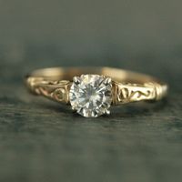 Antique Style Engagement Ring 5mm Round Moissanite Filigree Vintage Wedding Ring