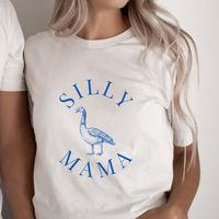 This unisex jersey short sleeve silly goose mama t shirt fits true to size and looks great as an oversize soft tee. This is the perfect party tee for Mom to wear to the silly goose birthday party or will look cute year round! This shirt is Unisex sizing and comes in 2 Bella Canvas colors, choose White or Natural to make this Silly Mama shirt the perfect addition to your little silly goose's party! Please add the personalization for your shirts in the box when ordering. DETAILS .Made from Airspun Cotton .Bella Canvas tee .Tear away label .Runs true to size .Crew Neckline .Props in any photos are not included and are for styling purposes only .Colors may slightly vary from styled photos  SIZING This graphic tee design will be printed on a Bella Canvas shirt that is high quality, comfortable