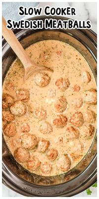 Make easy Slow Cooker Swedish Meatballs for dinner tonight! This is a classic recipe with plenty of thick and creamy gravy and cinch to throw together with the help of frozen meatballs. - The Magical Slow Cooker