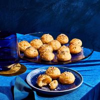 A subtle smokiness and just the right amount of pepper make these tender-on-the-inside, crispy-on-the-outside cheesy bites utterly irresistible. Normally served as an appetizer or snack, they are decadent warm, but still divine at room temperature. A major perk: the cheesy puffs freeze well.