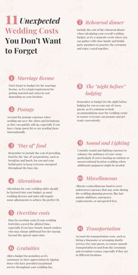 Wedding planning alert! 💰💍 Don't get caught off guard by hidden expenses. We've uncovered 11 unexpected costs that you can't afford to overlook. Be prepared and stay within budget for your dream celebration! #HevitBridalWeddingTips