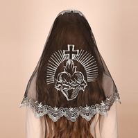 Follow us on ins, and give out coupons from time to time. https://www.instagram.com/mantveils/ Our exquisite Mantilla D-Shaped Veil with Embroidered Sacred Heart Cross and Scalloped Edge, a truly stunning and reverent headpiece that will elevate your spiritual experience. Crafted with love and devotion, this one-piece veil is designed in a classic D-shape to provide excellent coverage while maintaining a sense of grace and elegance. The centerpiece of this veil is the intricately embroidered Sacred Heart Cross, a powerful symbol of love, devotion, and faith. The beautiful cross design adds a touch of reverence to your attire, serving as a visual reminder of your spiritual connection. The delicate embroidery is a testament to the care and craftsmanship put into every detail of this veil. Me