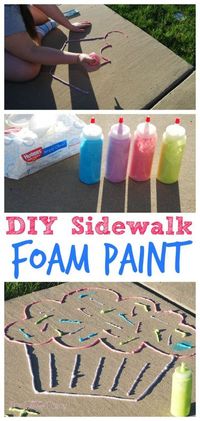 Kids will love this activity! Make DIY Sidewalk Foam Paint, perfect summer boredom buster for the kids!