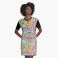 "Cloudy Day Doodles" dress by Ray Dust. World Depression, scribble, insane, I sane, random words and sayings printed on many products in my Redbubble shop.