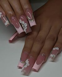 girly nails, pink nail inspo, 3d flower nails, pink acrylic nails