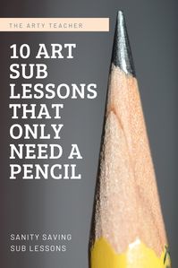 10 art sub lessons that only need a pencil.  Cover lessons for art teachers.  Make the perfect art sub lessson folder with this amazing resources.