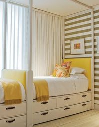 Stripes and yellow shared kids room