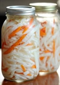 daikon and carrot pickle. MMMMM! My mouth is watering just looking at this picture. I don't know why I've never made this before. It's SO easy!!