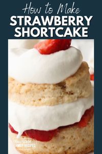 Learn how to make Strawberry Shortcake! This Strawberry Shortcake recipe is about to be your new go-to summer dessert. The biscuit layers are flaky and sweet, the strawberries taste tart and juicy, and the whipped cream tops it off to perfection. You really can not go wrong with this delicious dessert!