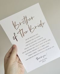 The cutest foil print keepsake for the brother of the bride Personalised to you