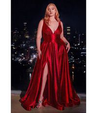 Cinderella Divine Plus Size Red Satin Prom Dress – Unique Vintage