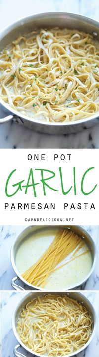 {Italy} One Pot Garlic Parmesan Pasta - The easiest and creamiest pasta made in a single pot - even the pasta gets cooked right in the pan! How easy is that?