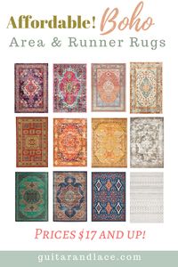 Affordable Boho Rugs. Gorgeous area rugs for your living room, dining room and bedroom. Runner rugs for your kitchen! #bohostyle #bohodecor #bohochic #bohemian #boho