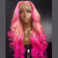 Peruvian Hair Pink Ombre Color Highlight Style Lace Front Wig