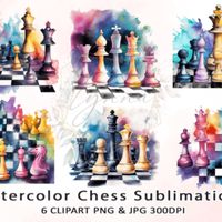 Watercolor Chess Clipart, #AD, #Clipart, #Chess, #Watercolor