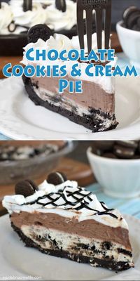 Make this easy no bake Cookies and Cream Chocolate Pie when you need a chocolate fix. The layers of cookies and chocolate pudding will make this pie your new favorite dessert.