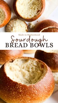 Sourdough bread bowls perfectly hold your favorite fall soup recipe! They are made with sourdough starter.