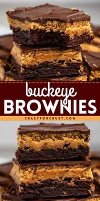 These Buckeye Brownies are a delicious peanut butter and chocolate brownie recipe! You can’t go wrong with a fudgy homemade brownie topped with peanut butter truffles and chocolate!