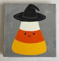 "3\"x3\" Hand Painted Halloween Candy Corn Witch  Canvas Painting This small candy corn painting is the perfect addition to your fall/Halloween decor.  Hand painted on a 3\"x3\" canvas with acrylic paint, each painting is one of a kind.  A great gift for a friend or family member or perfect just for you!"