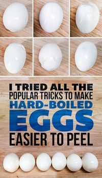 I Tried All The Popular Tricks To Make Hard-Boiled Eggs Easier To Peel: place cold eggs in boiling water along with about 1tbs vinegar. Boil 14 min.  Remove and place immediately into an ice water bath.  Peel ASAP for easy peeling!