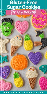 This easy Gluten-Free Sugar Cookie recipe won’t let you down! It’s perfect for rolling and cutting into shapes and decorating with colorful buttercream frosting or royal icing. Made with ingredients you can find at any grocery store!