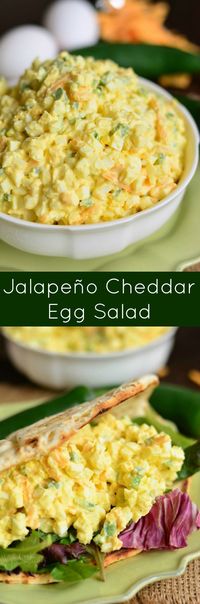 Jalapeno Cheddar Egg Salad. This simple egg salad only had a few ingredients but a great combination of flavors from spicy jalapeno peppers and sharp cheddar cheese. #eggsalad #eggs #jalapeno