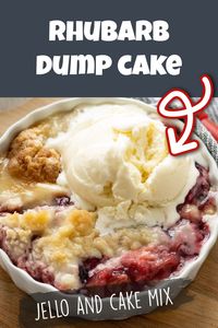 This Rhubarb Dump Cake recipe is so easy to make that it literally takes 10 minutes to prep! You “dump” all the ingredients in a baking dish and let the oven work its magic. This no-fuss dessert is perfect for your next family gathering. Serve warm with vanilla ice cream or freshly whipped cream!