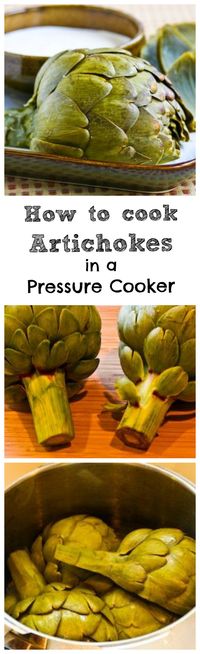 I love artichokes, and my favorite quick way to cook them is using a pressure cooker. This method is so fast, now you can eat artichokes a lot more often! [from KalynsKitchen.com]