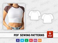 Crop Top raglan short sleeve Sewing Pattern / templates, PDF Sewing Pattern, Digital pattern Crop Top ,Sizes S-3XL,Instant Download Sizes : S / M L / XL / 2XL / 3XL You can chose size what you want to print, Best way to decide sizes is to measure one of your shirt, Lay in on flat surface and take accurate measurements, Then compare your measured size with pattern sizes and find your perfect size   Fabric recommendations  Cotton / Polyester ,   rib knit collar This is NOT a physical product. This