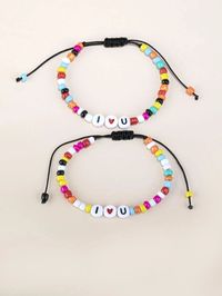 Letter Decor Colorful Beaded Bracelet 2pcs – OrcaJump Store