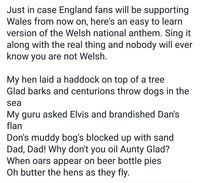 Easy Welsh anthem for the English