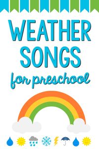 Weather Songs for Preschool The best weather songs for preschool, pre-k, and kindergarten kids. Your kids will love these teacher-approved weather songs about sun, rain, and snow! #weather #musicintheclassroom