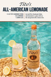 When the party’s in your own backyard, mix up a pitcher of lemonade...and Tito’s Handmade Vodka. Nothing’s more refreshing than sipping a Tito’s All-American Lemonade while you raise a glass to the red, white, and blue. Simple, smooth, and naturally gluten-free. Celebrate with Tito’s.