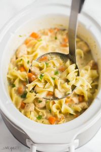 This Slow Cooker Creamy Chicken Noodle Soup is so easy to make and BIG on flavor! A hearty crockpot meal that is sure to please!