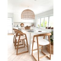 Natural Teak Kitchen Stool White Leather Seat | The Styling Republic