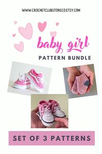 Crochet pattern bundle baby girl booties, set of 3 patterns, crochet baby shoes newborn #crochetpattern #crochetbabyshoes #crochetbaby #babybooties