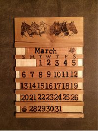 Horse wood burnt perpetual calendar