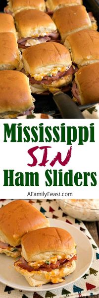 Mississippi Sin Ham Sliders - Delicious ham sliders with a zesty cheesy topping - just like the Mississippi Sin Dip!